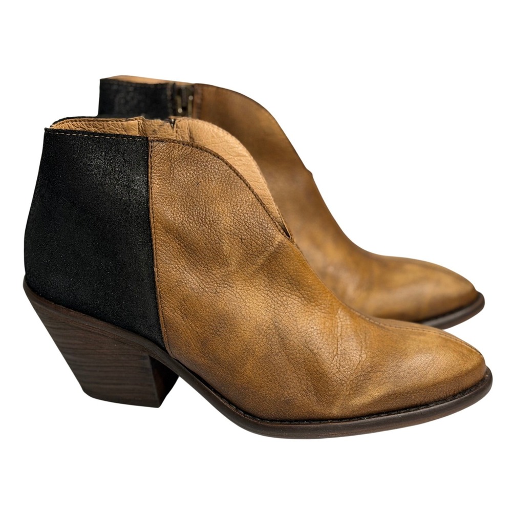 Veracruz Artisans Ankle Boots Brown‎ Black Leather Suede Block Heel 39 Womens